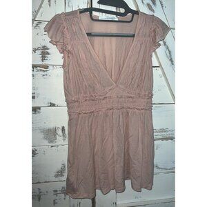 Susana Monaco Blush Pink Fit Flare V Neck Wool Ruffle Bottom Top Size Medium